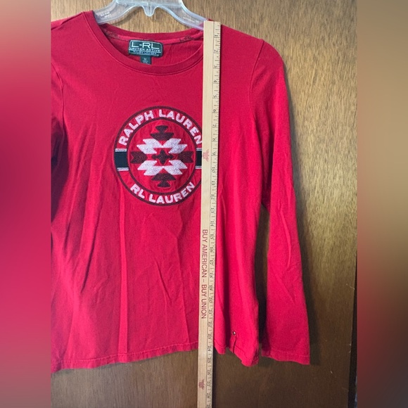 LRL Ralph Lauren Active Long Sleeve Cotton Jersey Top Tee Red Size M Aztec Logo - Picture 6 of 7